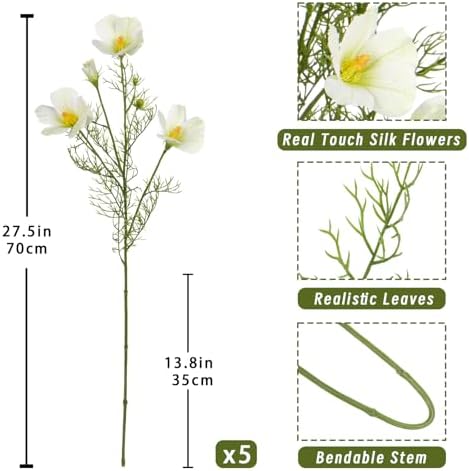 Briful 5PCS Fake Flowers Sprays White Hibiscus Art... - Image 3