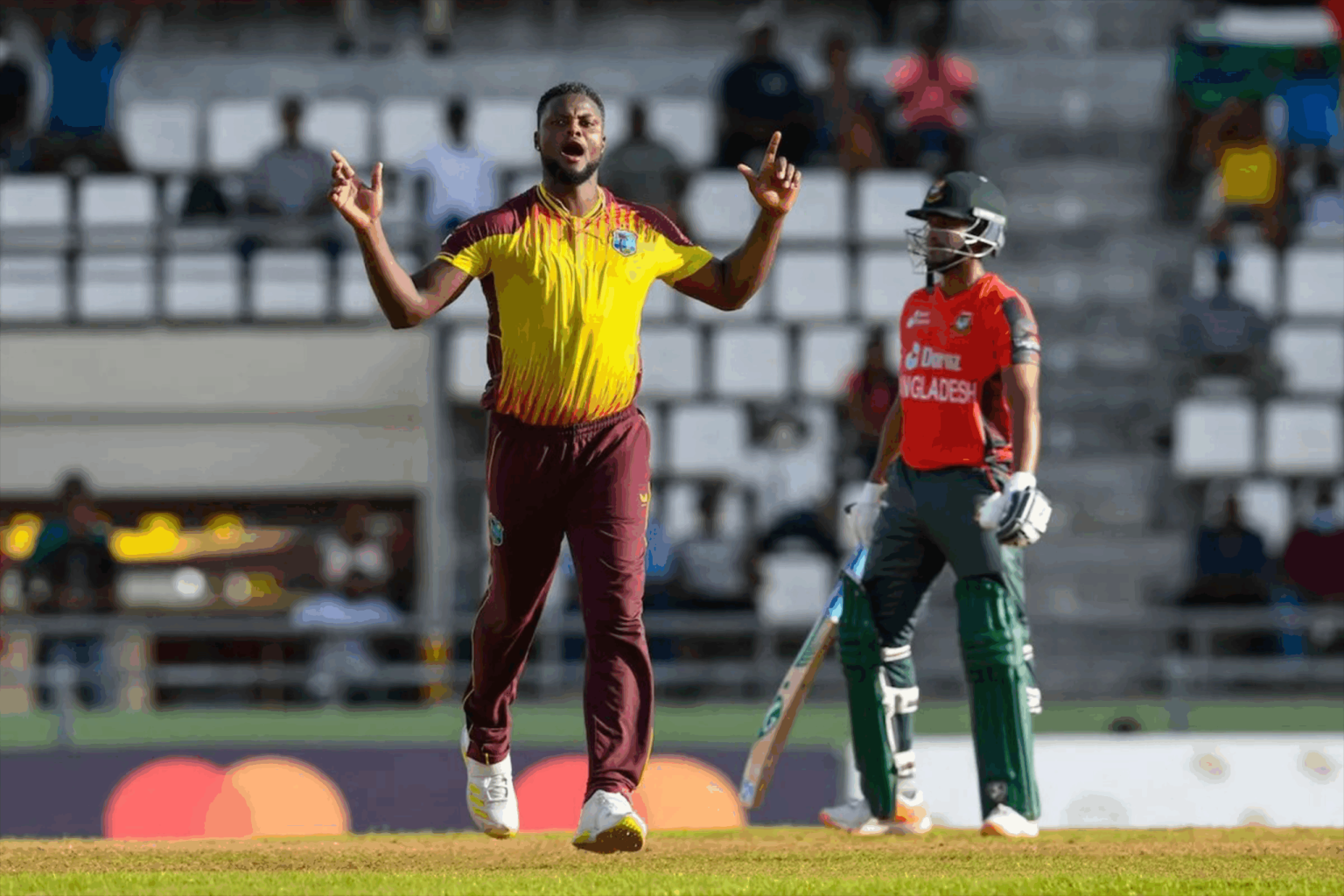Shepherd, Hosein, Holder power WI to 14-run T20I victory