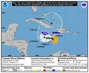 Tropical Storm Melissa strengthening but forecast to spare Cayman