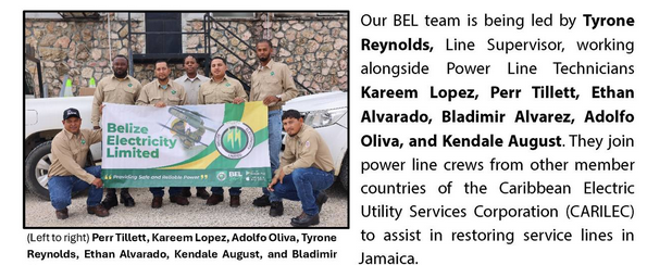Belize Electricity Limited team departs for Jamaica to assist with hurricane restoration Belize Electricity Limited team departs for Jamaica to assist with hurricane restoration