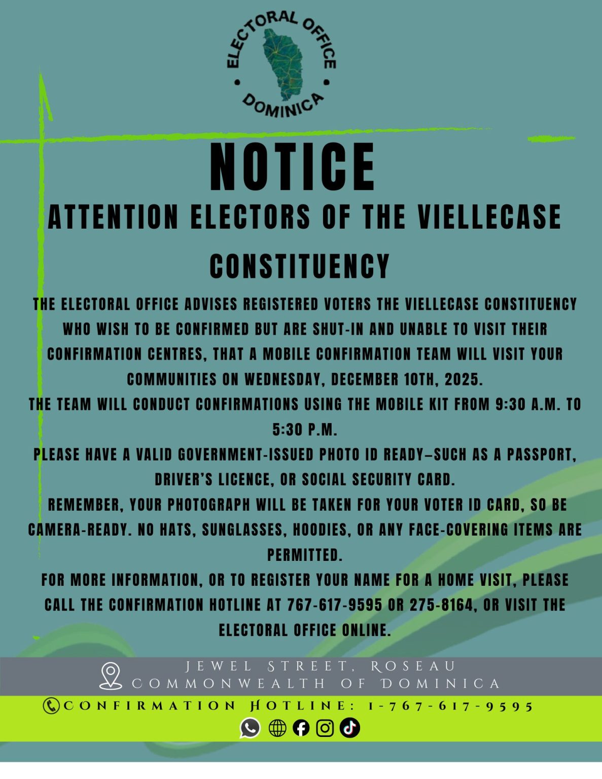 ANNOUNCEMENT: Attention electors of Vielle Case Consituency ANNOUNCEMENT: Attention electors of Vielle Case Consituency