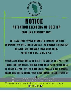 ANNOUNCEMENT: Voter confirmation center open in Boetica on Thursday from 9:30 AM to 5:30 PM