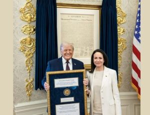 Venezuela’s Machado says she presented Nobel Peace Prize medal to Trump at White House meeting