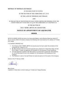Notice of Appointment of Liquidator Order 2026